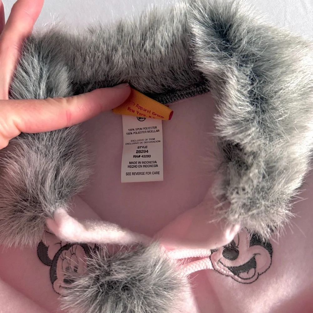 Vintage Y2K‎ Disney Baby Mickey Minnie Pink Fleece Set Faux Fur Coat Pants 12M